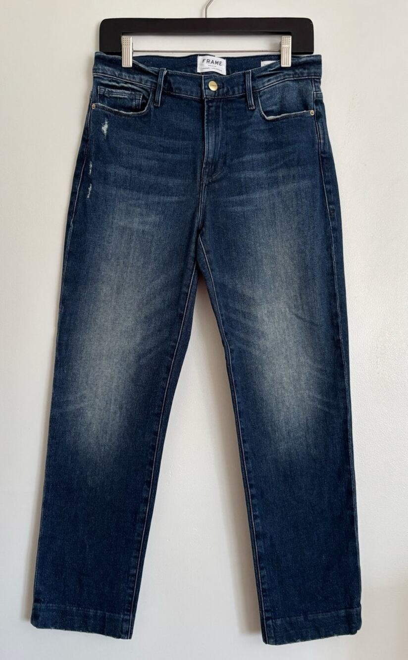 Dark Wash Women's FRAME Lola Le Nouveau Straight Jeans 28